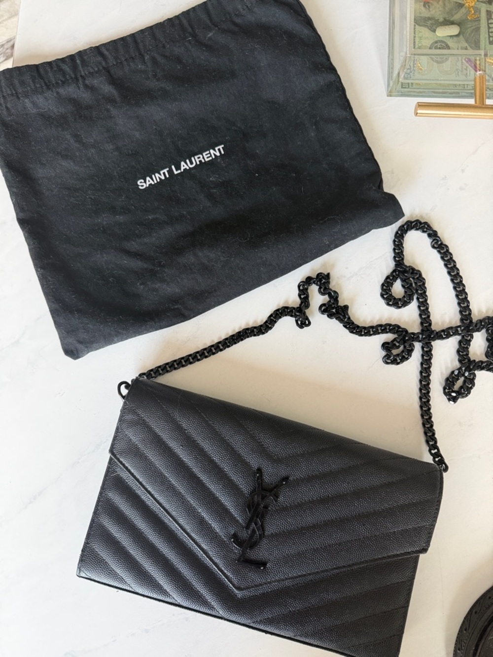 YSL Black Monogram Cassandre Chain Wallet
